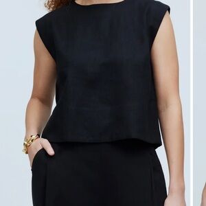 Madewell linen button back top bateau neckline